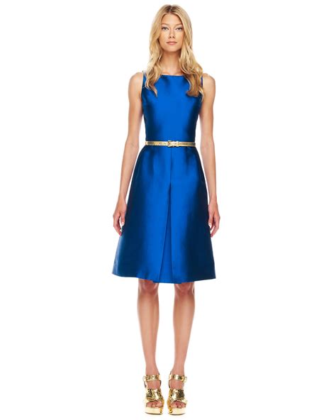 sapphire blue michael kors shantung dress|Silk and Wool Shantung Embroidered Pleat Dress .